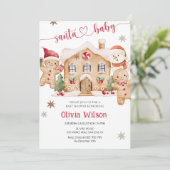Santa Baby Gingerbread Boy Christmas Baby Shower  招待状 (スタンド正面)