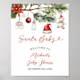 Santa Baby Holiday Christmas Baby Shower Welcome ポスター