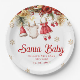 Santa Baby Holiday Winter Christmas Baby Shower ペーパープレート
