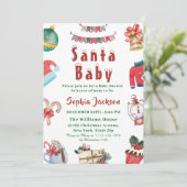Santa Baby Holiday winter Christmas Baby Shower 招待状 (スタンド正面)