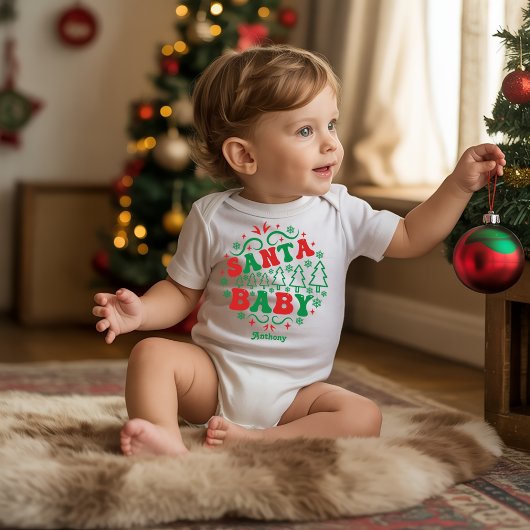 Santa Baby Personalized Retro Christmas ベビーボディスーツ