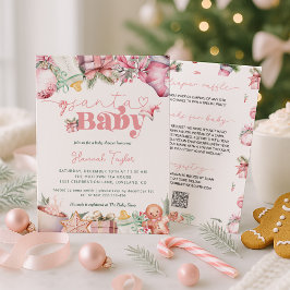 Santa Baby Pink Girl Christmas Baby Shower 招待状
