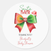 Santa Baby shower bow and Santa hat Christmas ラウンドシール (正面)