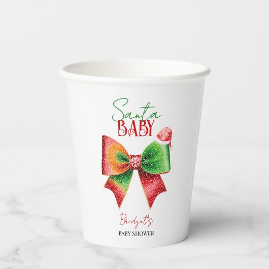 Santa Baby shower bow and Santa hat Christmas 紙コップ (裏面)