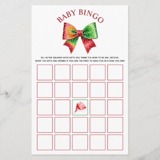 Santa Baby shower bow, Santa hat Baby Bingo game チラシ (正面)