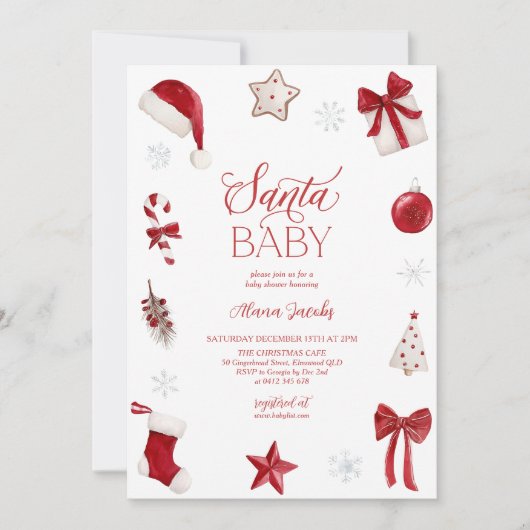 Santa Baby Shower Christmas Festive 招待状 (正面)
