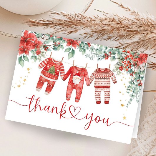 Santa Baby Shower Christmas Folded Thank You Card サンキューカード