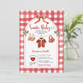 Santa Baby Shower Clothesline Ribbon Gingham 招待状 (スタンド正面)