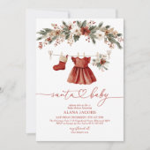 Santa Baby Shower Girl Christmas Red Dress 招待状 (正面)