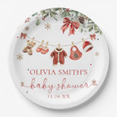 Santa Baby Winter Christmas Baby Shower ペーパープレート (正面)