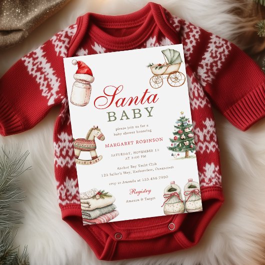 Santa Baby Winter Christmas Baby Shower 招待状
