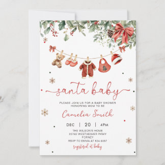 Santa Baby Winter Christmas Baby Shower Invitation 招待状