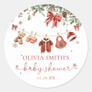 Santa Baby Winter Christmas Baby Shower Sticker ラウンドシール