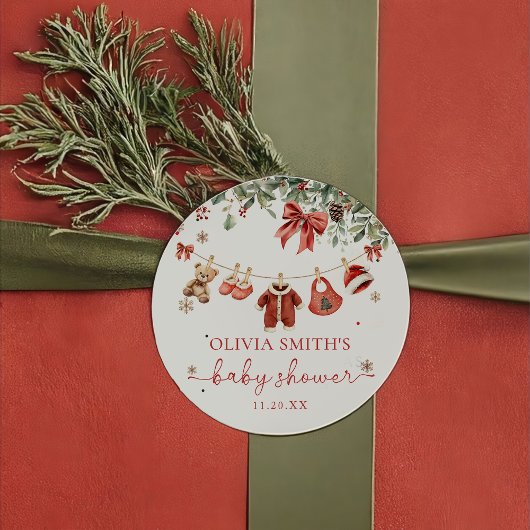 Santa Baby Winter Christmas Baby Shower Sticker  ラウンドシール