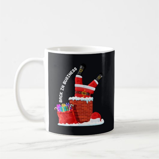 Santa Back in Business — Funny Christmas Chimney コーヒーマグカップ (左)