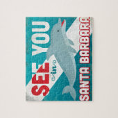 Santa Barbara Dolphin - Retro Vintage Travel ジグソーパズル (縦)