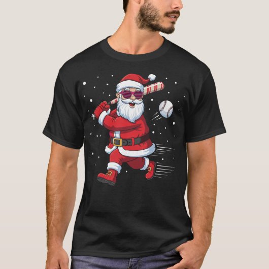 Santa Baseball Christmas Funny Pajamas Xmas Men  Tシャツ (正面)