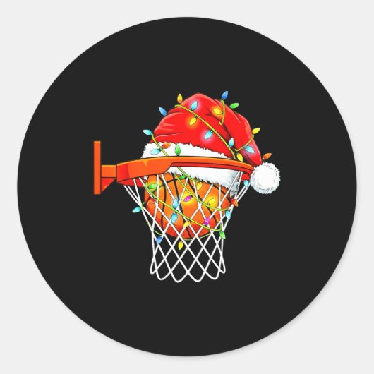 Santa Basketball Dunk Christmas Srts For Boys Girl ラウンドシール (正面)