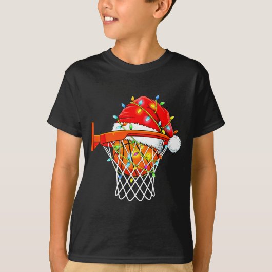 Santa Basketball Dunk Christmas Srts For Boys Girl Tシャツ (正面)