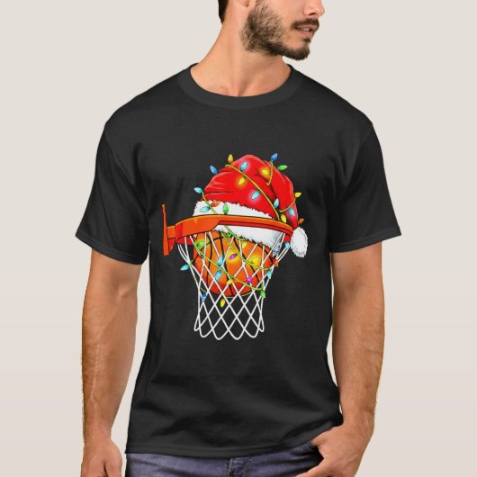 Santa Basketball Dunk Christmas Srts For Boys Girl Tシャツ (正面)