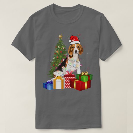 Santa Beagle Dog Christmas Tree Light Funny Xmas D Tシャツ (デザイン正面)