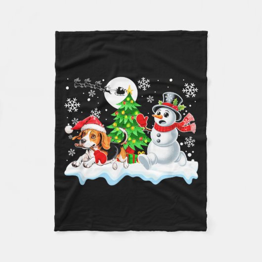Santa Beagle Snowman Running Friends Christmas Own フリースブランケット (正面)