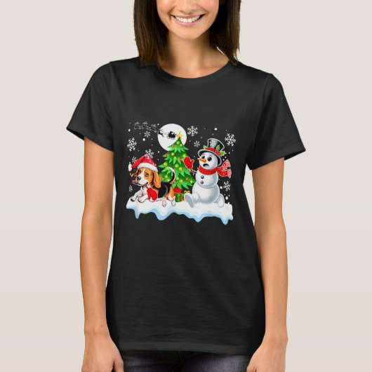 Santa Beagle Snowman Running Friends Christmas Own Tシャツ (正面)