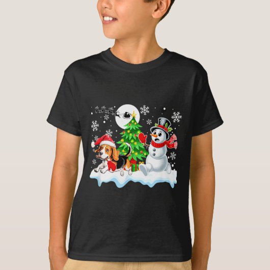 Santa Beagle Snowman Running Friends Christmas Own Tシャツ (正面)