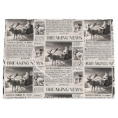 Santa Bear Breaking News Newspaper Christmas Deer ラージペーパーバッグ (正面)