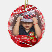 Santa Bear on Redのクリスマスフォト セラミックオーナメント (左)