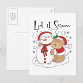 Santa Bear & Snowman Let It Snow シーズンポストカード (正面/裏面)