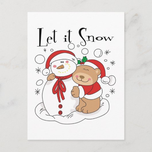 Santa Bear & Snowman Let It Snow シーズンポストカード (正面)