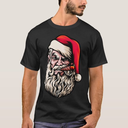 Santa Beard Cigars Funny Smoke Break Christmas Tシャツ (正面)
