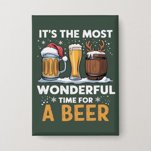 Santa Beer Christmas Party Drinking Family Gifts 缶バッジ (正面)