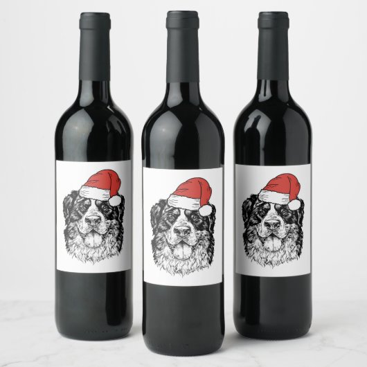 Santa Bernese Mountain Dog Berner Bmd Ugly Christm ワインラベル (ボトル)