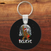 Santa Bigfoot Christmas Lights Funny Sasquatch Bel キーホルダー (正面)