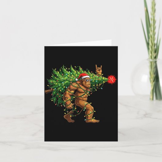 Santa Bigfoot Christmas Tree Xmas Lights Funny Sas カード (正面)