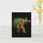 Santa Bigfoot Christmas Tree Xmas Lights Funny Sas カード (黄色い花)