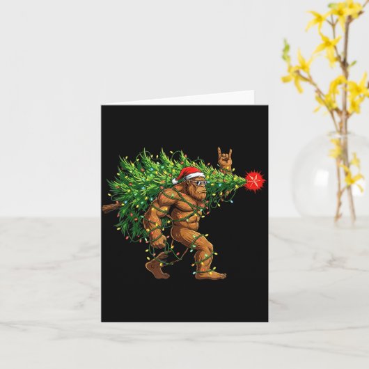 Santa Bigfoot Christmas Tree Xmas Lights Funny Sas カード (黄色い花)