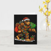 Santa Bigfoot Christmas Tree Xmas Lights Funny Sas カード (黄色い花)