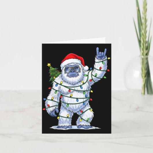 Santa Bigfoot Christmas Tree Xmas Lights Funny Sas カード (正面)