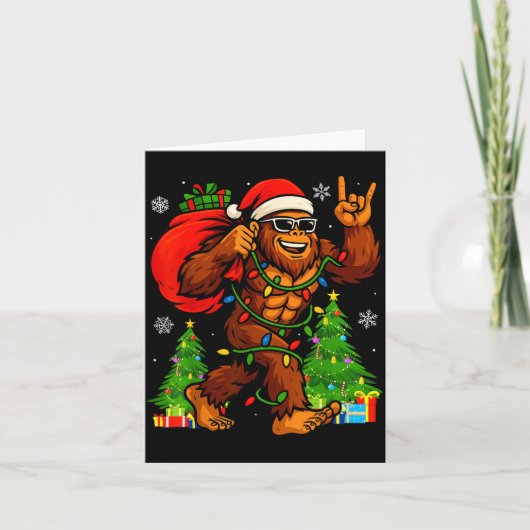 Santa Bigfoot Christmas Tree Xmas Lights Funny Sas カード (正面)