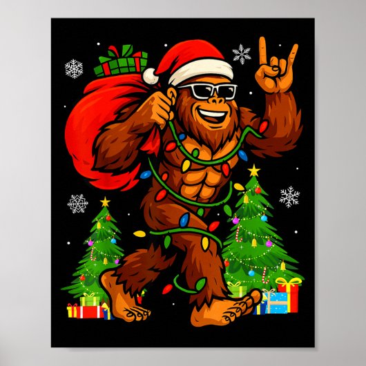 Santa Bigfoot Christmas Tree Xmas Lights Funny Sas ポスター (正面)