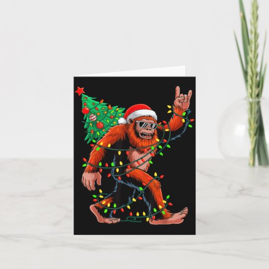 Santa Bigfoot Christmas Tree Xmas Lights Sasquatch カード (正面)