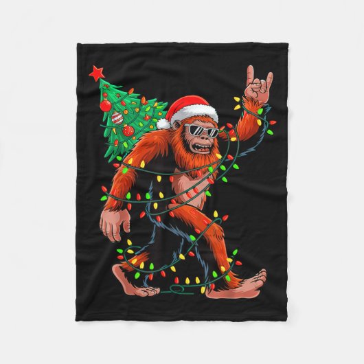 Santa Bigfoot Christmas Tree Xmas Lights Sasquatch フリースブランケット (正面)