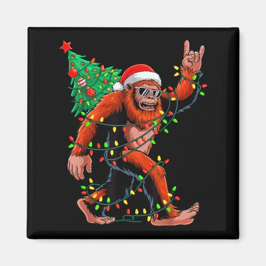 Santa Bigfoot Christmas Tree Xmas Lights Sasquatch マグネット (正面)