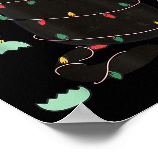 Santa Black Cat Tangled Up In Christmas Tree Light ポスター (角)