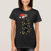 Santa Black Cat Tangled Up In Christmas Tree Light Tシャツ (正面)