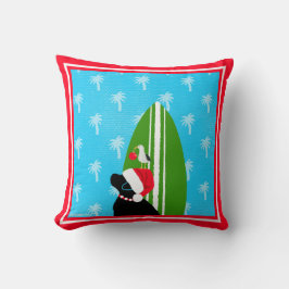 Santa Black Lab Surfboard Dog Seagull Christmas クッション