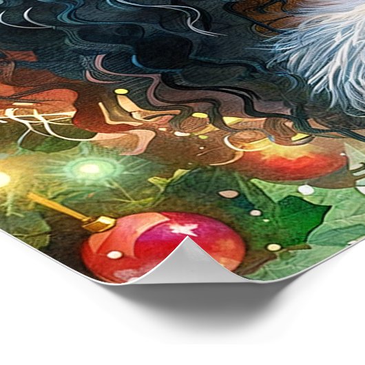 Santa Black Woman With Christmas Tree ポスター (角)